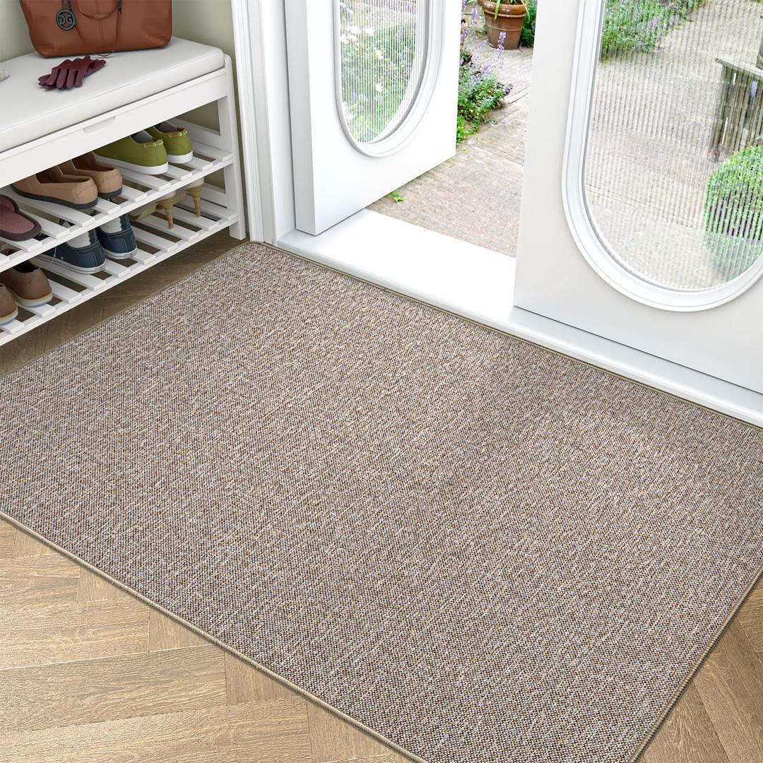 LUMI Ultra Thin Door Mat for Entryway, Low Profile Non Slip Rubber Backing Indoor Doormat, Easy Clean Welcome Entrance Mat for Inside House, Patio,Beige 32"x48"