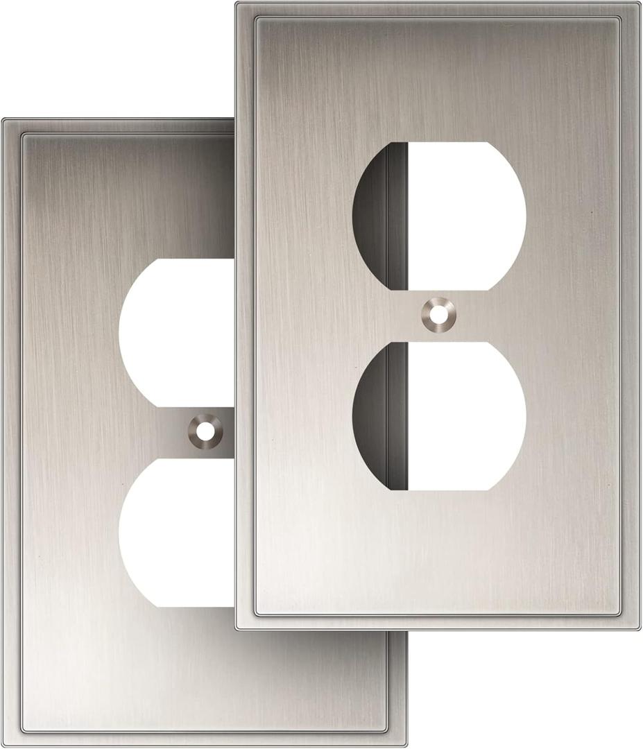 Henne Bery Soft Modern Decorative Wall Plate Switch Plate Outlet Cover (Single Duplex 2PK, Satin Nickel)