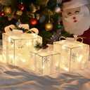 Christmas Decorations, Set of 3 Christmas Lighted Gift Boxes, Battery Operated Xmas Present Boxes, Warm White LED with Bows for Indoor Christmas Tree, Yard, Home Decor