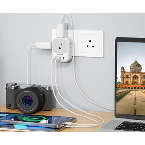 India Plug Adapte, TESSAN Type D Travel Adapter with 4 Outlets 3 USB Charger (1 USB C Port), US to Indian Outlet Adaptor for USA to Bangladesh, India, Kuwait, Maldives