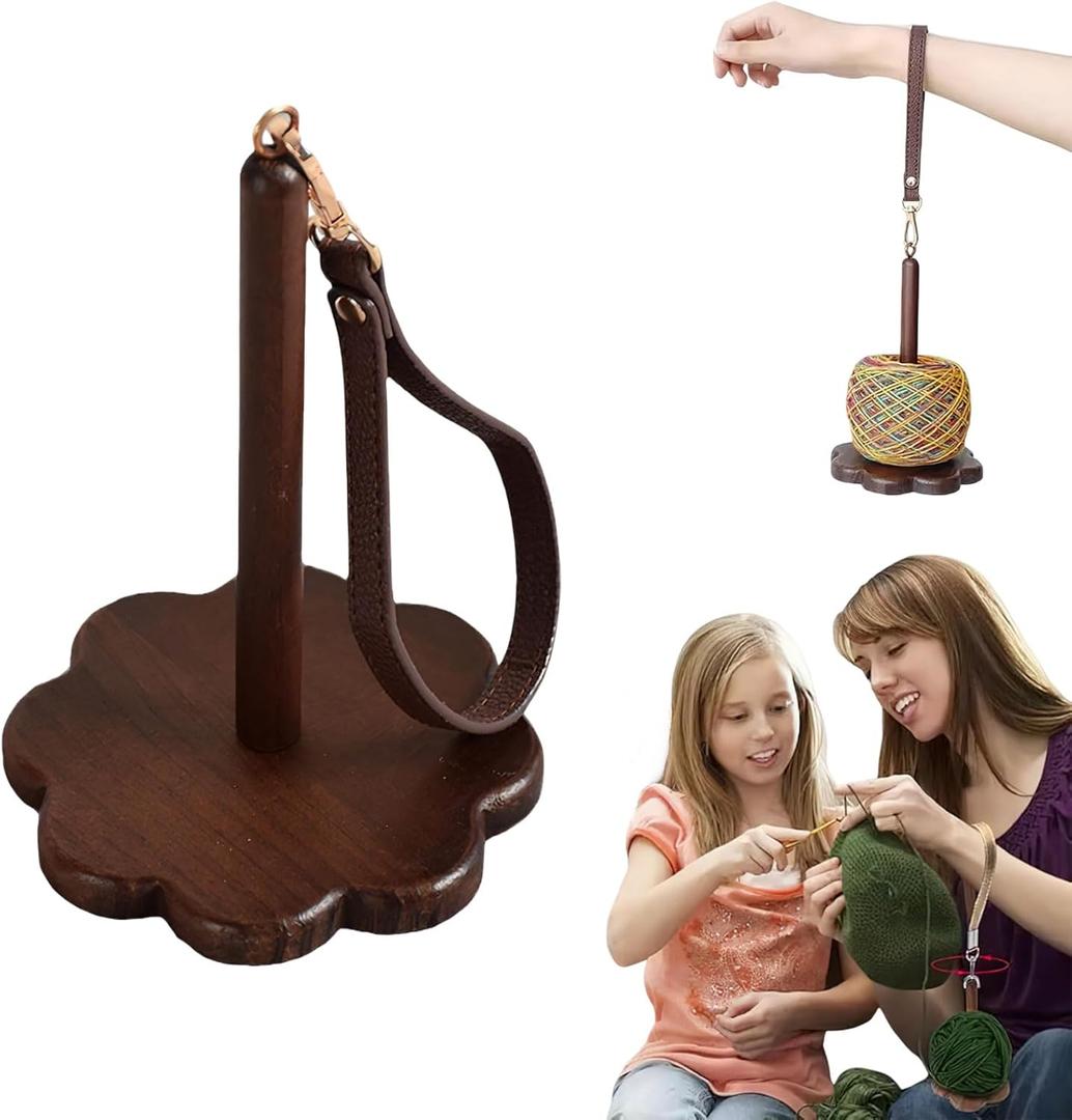 Portable Wrist Yarn Holder, Walnut Wrist Yarn Ball Minder Stand with Adjustable Wristband, Yarn Minder Organizer Storage for Knitting Crocheting Craft, Yarn Ball Hanger(Brown)
