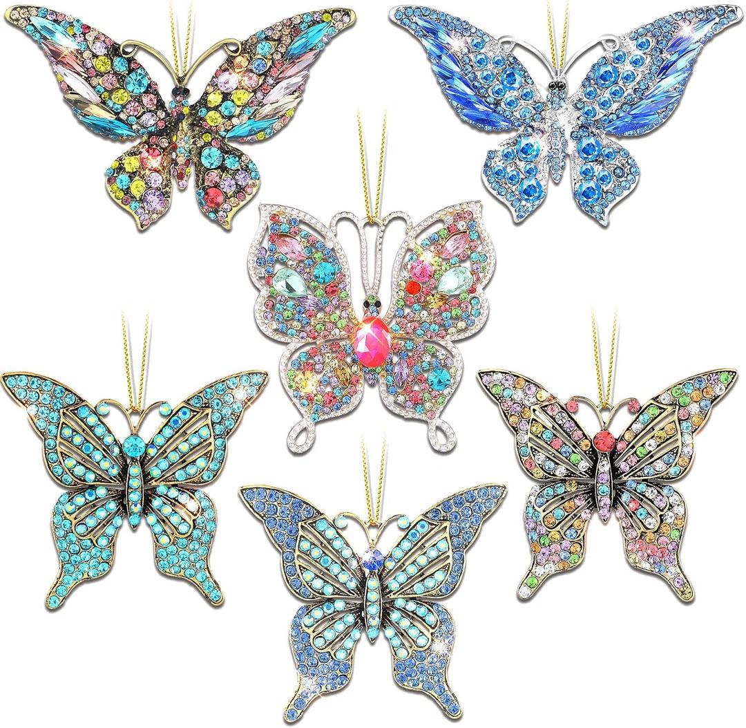 Junkin 6 Pcs Butterfly Christmas Ornaments Butterfly Hanging Ornaments Gifts for Women Christmas Tree Decorations Colorful Keepsake Gift Decorative Ornament for Girl Sister Mom