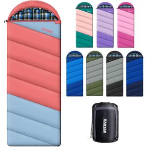 Cotton Flannel Lined Sleeping Bag for Adults Teens Kids, Cold Weather & Warm, 3 Seasons, Lightweight Compact Camping Essentials Equipment, Hiking, Outdoor, Travel