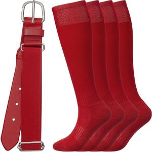 JaGely 5 Pcs Youth Adjustable Belt Baseball Socks and Belt for Youth Adult 1 Softball Waist with 2 Pairs of Sock Red