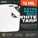 6' x 8' Extra Heavy-Duty White Poly Tarp  12 Mil Thick, Waterproof, UV-Resistant Polyethylene with Reinforced Edges, Double-Stitched Hems, and Rustproof Grommets