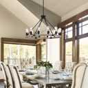 12-Light Wooden Wagon Wheel Chandelier Farmhouse, 31.5'' Black&Cream Colored Chandelier Pendant Light for Living Room, Industrial Rustic Round Wood Chandeliers for Dining Room Entryway Porch