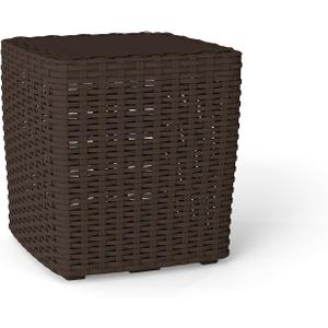 14 Gallon Outdoor Storage Box, Faux Rattan Deck Box with Removable Lid & Lockable Feature, All-Weather Waterproof Storage Bench for Poolside, Garden Tools Delivery Packages, Brown
