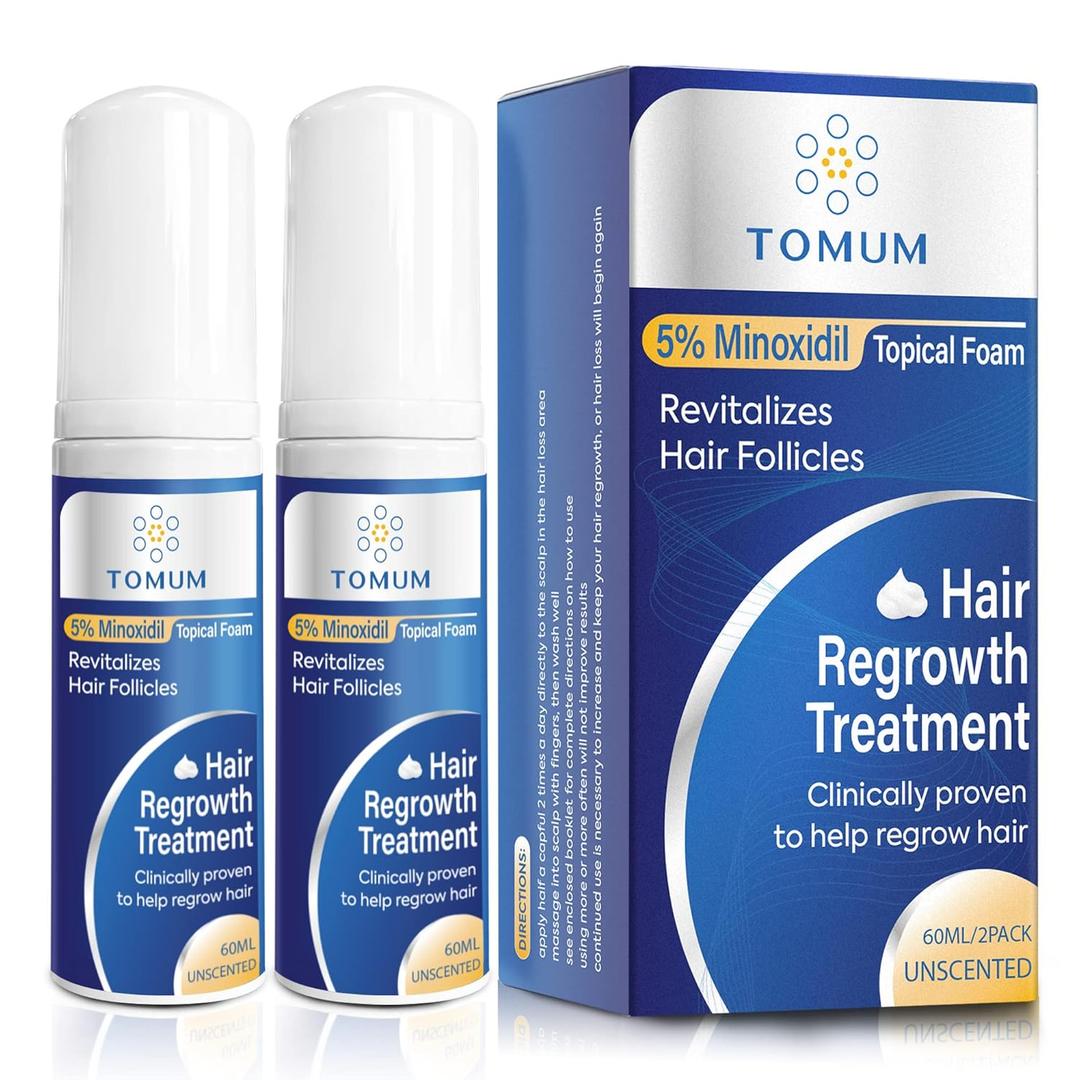 5% Minoxidil Foam for Hair Growth and Regrowth - Slows Hair Loss, Promotes Thicker and Longer Hair for Men and Women 2 Month Supply