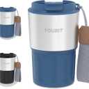 TOURIT 16 oz Travel Coffee Mug Spill-Proof, Insulated Stainless Steel Coffee Mug with Lid & Silicone Sea, Double Wall Vacuum Travel Coffee Tumblers, Cup Holder Friendly Reusable Thermos-Blue Ashes