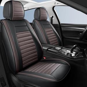 HChengkikz Car Seat Cover,Horizontal Stripes Faux Leather Automotive Seat Covers,Waterproof Universal Car Seat Covers Protectors for Sedan SUV Pick-up Truck(Style2,5 PCS Full Set,Black+Brown)