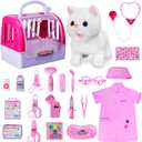 Doctor Kit for Girls -Vet Play Sets for Kids, Pretend Play Doctor Set with Pet Cage and Kitten Toy, Doctor Play Gift for Kids Toddlers Ages 3 4 5 6 Year Old for Role Play (White Kitten)
