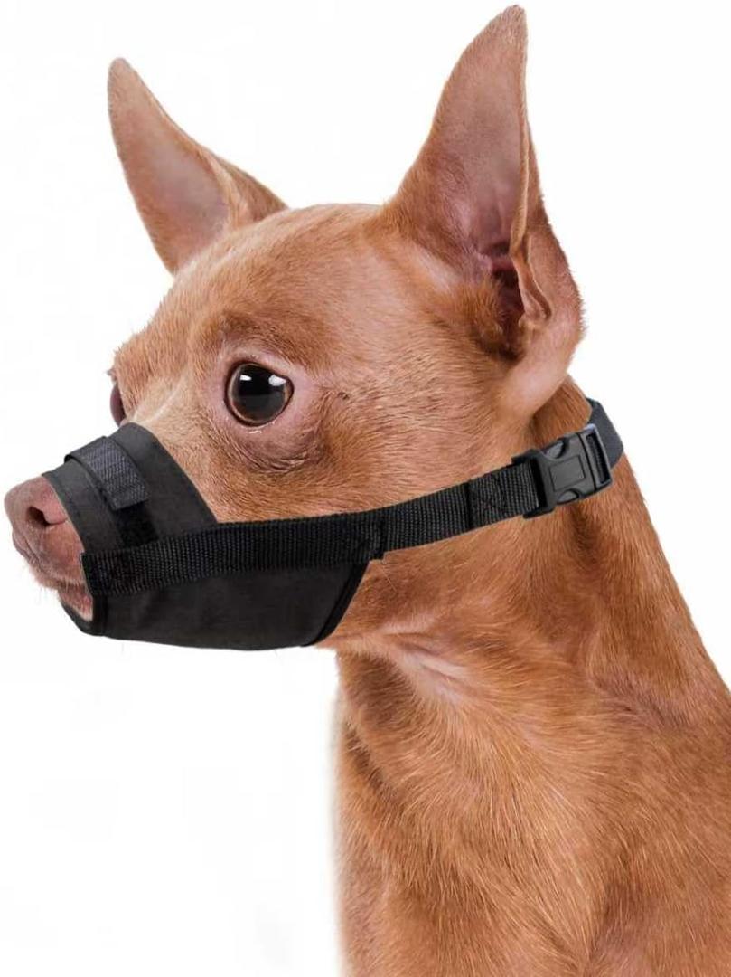Herrypiggy Dog Muzzle with Oxford, Breathable Dog Mouth Cover Prevent Biting for Small Medium Dogs, Grooming, Barking Chewing Prevention(S,Black)