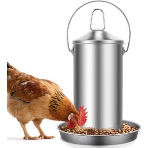 Chicken Feeder - 304 Stainless Steel 8.8 lb Rust-Proof No Waste Poultry Feeder for Outdoor Coops, Chickens, Ducks & Small Farms