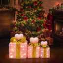 Pink Christmas Decor Light up Gift Boxes with Heart, Light up Xmas Boxes with Battery Operated for Wedding Christmas Valentine's Day Decorations Indoor and Outdoor (3 Pack) (Pink Heart)