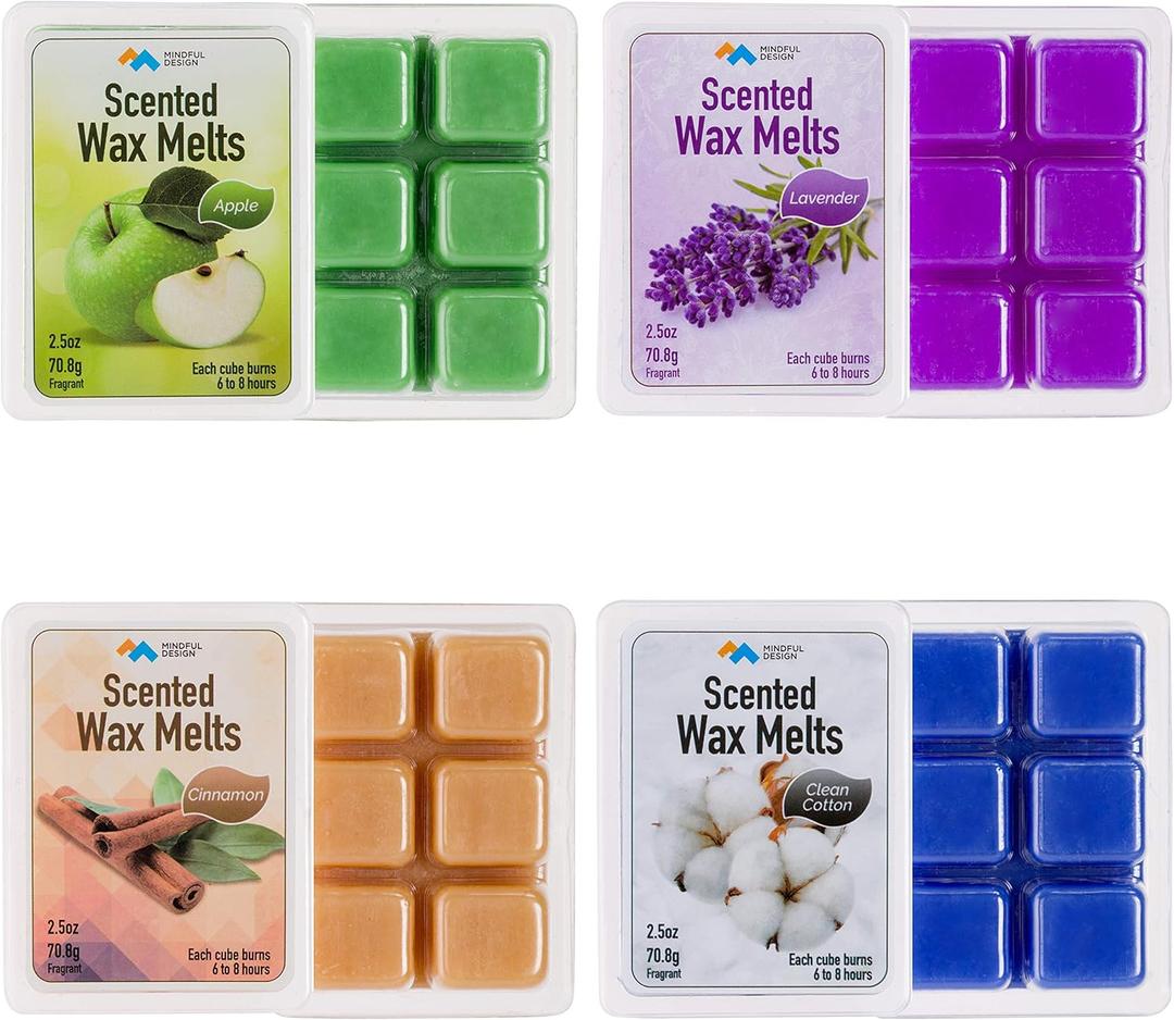 Mindful Design 4 Pack Scented Wax Melts/Cubes/Tarts - Apple, Cinnamon, Clean Cotton, & Lavender