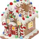 SunArtHome Gingerbread House Decoration, Battery-Operated Light-Up Gingerbread House, Classic Gingerbread Christmas Village Figurines, Handmade Decorations (Style 2)