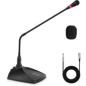 Desktop Gooseneck Wired Microphone System - Table Mounted Corded Voice Condenser Mic with Pop Filter - XLR to 1/4'' Sound Cord - for Karaoke, Conference, Studio Audio Recording - Pyle PDMIKC5 Black