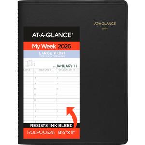 AT-A-GLANCE 2026 Appointment Book Planner, Weekly, 8-1/4" x 11", Large, Easy Viewing Large Print, Black (70LP010526)