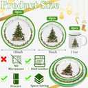 Teenyyou 12 Pcs Christmas Tree Dinnerware Set Service for 4 Include 10'' Melamine Dinner Plate and 8'' Dessert Plate Ceramic Mug for Xmas Party, Gift for Christmas