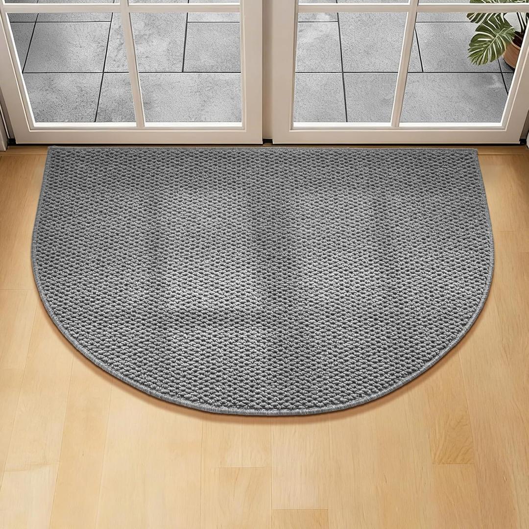 YIHOUSE Half Circle Door Mat 31" x 48" Grey, Front Door Mat Entrance Non Slip, Thin Dirt Trapper Washable Low Profile Doormats for Entryway Mats