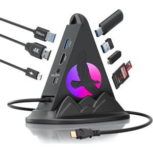 USB C Hub, 8-in-1 USB C for Laptop with 4K HDMI, PD 100W, 5Gbps USB-A 3.0 x 3 & Type C 3.0 x 1, SD/TF Card Reader, RGB Type C hub for MacBook Air/Pro, Laptop, PC, iPad, iPhone17, XPS, Surface