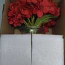 Hollyone Hydrangea Artificial Flowers in Vase Red Silk Fall Fake Flowers Arrangements with Glass Vase with Faux Water Faux Floral Bulk Bouquet for Office Table Centerpiece Shelf Home Decorations