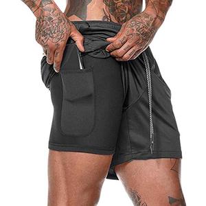 HANERDUN Men 2 in 1 Workout Running Athletic Shorts Sport Pants with Pocket (X-Large, Black)
