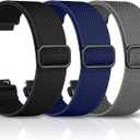 DaQin 3 Pack Nylon Watch Bands Compatible with 16mm 18mm 20mm 22mm Quick Release Watch Band, Adjustable Soft Stretchy Solo Loop Strap Elastic Braided Relacement Wristband for Men Women (Black/Navy Blue/Grey)