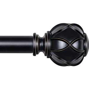 KAMANINA 1 Inch Curtain Rod Telescoping Single Drapery Rod 36 to 72 Inches (3-6 Feet), Black Curtain Rods for Windows 24 to 68 Inches, Netted Texture Finials