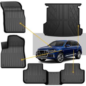Original 2017-2025 Q7/SQ7 Floor Mats & Cargo Liner for Audi Q7 All Model - Custom Fit All Weather TPE Floor Liners for Q7/SQ7 1st & 2nd Row & Trunk Mat Full Set Car Mats, Black