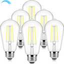 Brightever Vintage LED Edison Bulbs 60 Watt Equivalent, Dimmable 5000K Daylight White Light Bulbs, 7W, 850LM E26 LED Bulb, 90+CRI, ST58 Clear Glass Antique Decor Filament Lightbulbs for Room, 6-Pack