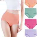 wirarpa Women's Cotton Underwear High Waisted Ladies Panties Full Coverage Briefs 4 Pack (Regular & Plus Size) (Large)