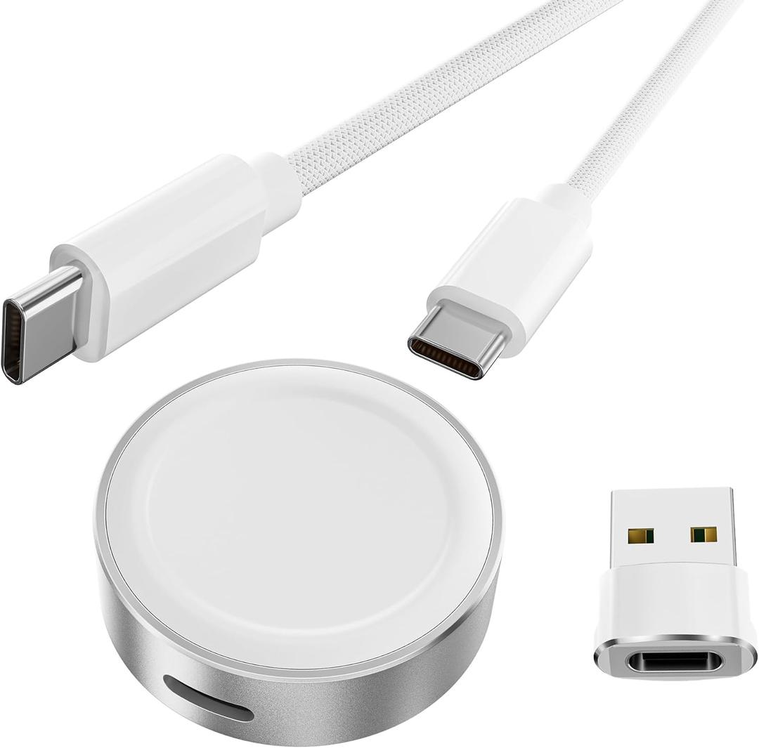 Basesailor Magnetic Charger Adapter for Apple Watch 11 10,5W USB C Wireless Charger Dock,Multi Charging Kit with Type C Cable & USB A Converter for iWatch Series 9 8 7 SE Ultra,42 46 44mm, Silver