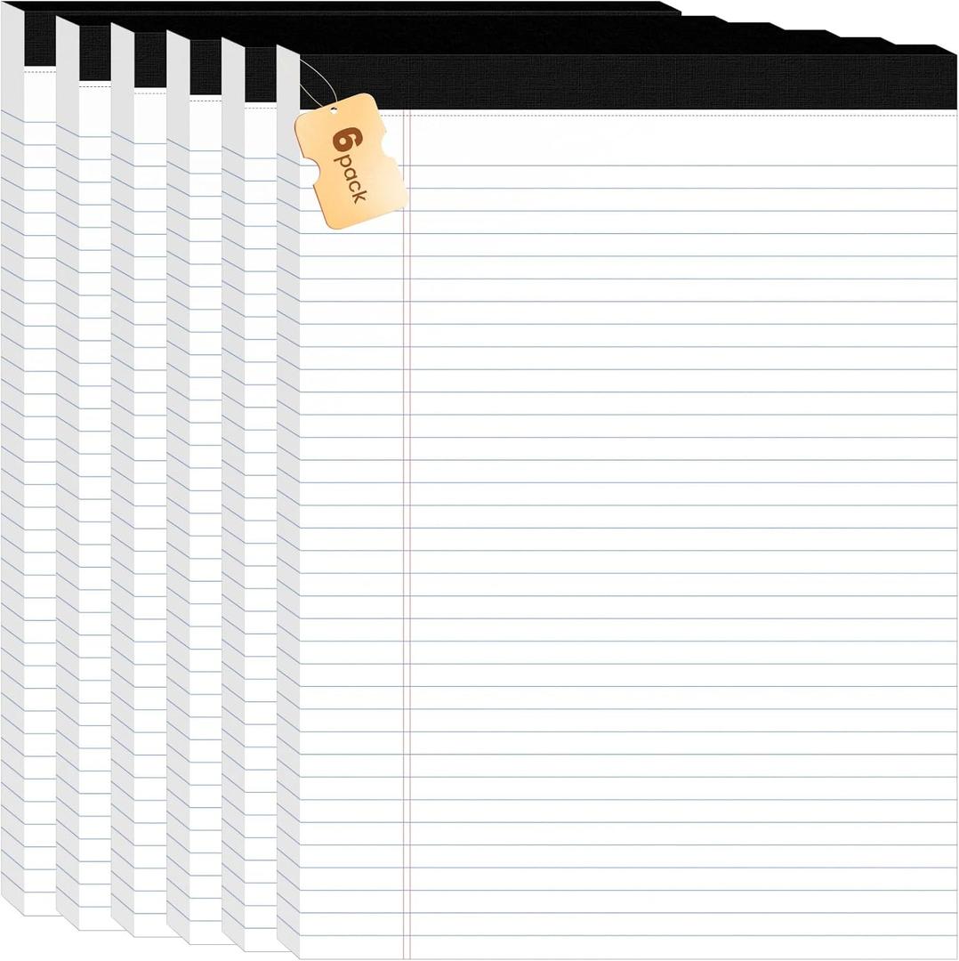 6Packs Legal Pads 8.5 x 11 Inch, 50Sheets/Pack, College Ruled & Perforated White Writing Pads, Pads of Paper 8.5 x 11, Lined Note Pads with Sturdy Backing for Office, Business & School Supplies