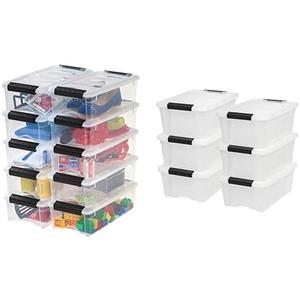 IRIS USA, Inc. TB-35 5 Quart Stack & Pull Box, Clear TB-42 12 Quart Stack & Pull Box, Multi-Purpose Storage Bin, 6 Pack, Pearl
