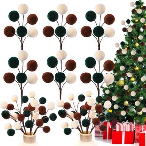 2 x 6 Pack Velvet Christmas Ball Ornament 11.8 Inch Large Christmas Tree Ball Picks Xmas Tree Topper Hanging Decor for Home Stockings Vase Fillers Garland Wreath Holiday DIY Crafts Supplies (Brown)