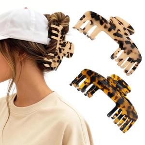 2 Pcs Large Hat Claw Clips for Women, Trucker Hat Hair Clips for Baseball Cap, Acetate Tortoise Shell Non-Slip Strong Hold Hair Claw Clips, Fit for Thin Hair Hat Hairstyles, Gifts Hair Accessories