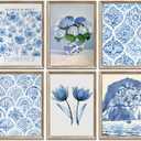 6Pcs Blue coastal Wall Art Flowers Aesthetic Wall Decor Pictures Trendy Minimalist Posters Prints Hydrangeas painting Preppy Artwork for Bedroom Gallery Home Decoration,8x10in Unframed