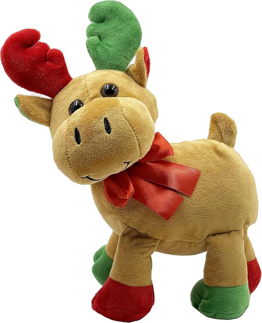 The Dreidel Company Christmas Santa Moose, Plush Belly Buddy, 8" Inch Plush Stuffed, Super Soft and Cuddly Toy, Classroom Decorations, Boys and Girls
