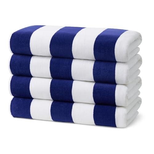 Ben Kaufman Joey Velour Striped Towel - Oversized & Absorbent Striped Beach Towels - Colorful Yarn Dye Stripe Cotton Towel for Swimming & More - Lightweight & Soft Swim Towels (Blue, 4 Pack)