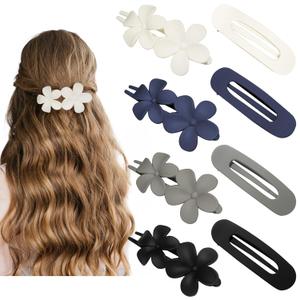 Lay Down Flat Hair Clips for Women - 2 Style Big Matte Flower Alligator Claw Clamps for Thin, Fine & Thick Hair (Dark Color)