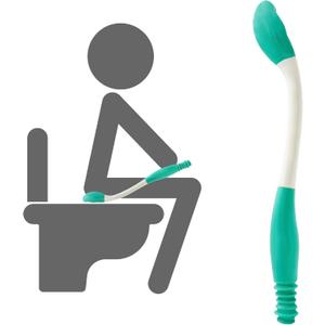 Butt Wiper Tool, 15.7" Comfort Wipe Toilet Aid for Wiping Bottom, Bottom Buddy Wiping Aid for Disabled, Elderly, Overweight, Pregnant People, Easy to Use Bottom Buddy Wiping Assist Tool (White Green -1 Pack)