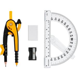 4 x Unjoo Compass and Protractor Set, 6 Inch Protractor with Swing Arm (Orange)