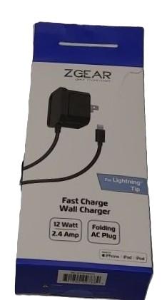 Zgear Adaptive Fast Charge Wall Charger For Lighting Tip 12 Watts 2.4 Amp