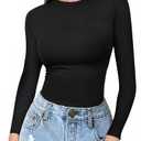 MANGOPOP Womens Tops Long Sleeve Crew Neck t Shirts Double Lined Slim Fitted Lined Tight Basic Tee Shirt Black XL
