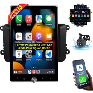 EKAT [2+64G] 10.4 inch Vertical Car Radio for VW Passat Jetta Seat Golf Skoda Polo Tiguan Beetle, Android 13 Rotatable Touch Screen Volkswagen Stereo with CarPlay/Android Auto/Bluetooth/GPS/WiFi