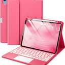 Compatible with iPad Air 11 Inch & Air 5th/ Air 4th Generation Case with Keyboard - Multi-Touch Trackpad, 7-Color Backlit, Detachable Folio Cover for Air 11-inch M3/M2 (2025/2024) (Pink)