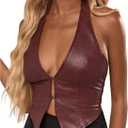 SOLY HUX Women's PU Leather Halter Tank Tops Sexy Deep V Neck Asymmetrical Vest Corset Party Clubwear, Small