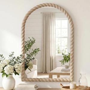 36"x24" Arched Solid Wood Farmhouse Decorative Wall Mirror
Natural Braided Wood Frame Design and HD Tempered Glass, Perfect for Bathroom, Vanity, Entryways, Living Rooms