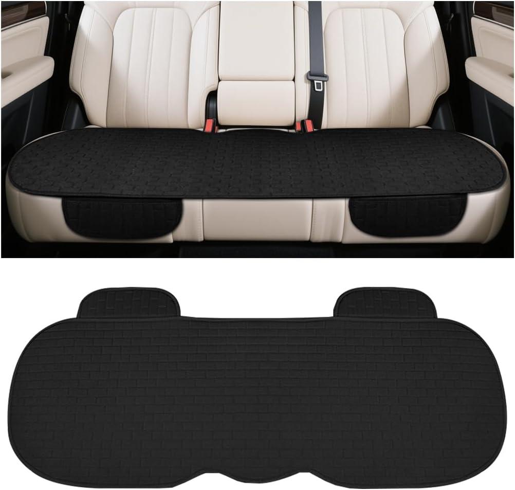 Car Back Seat Cover, Anti-Slip Long Vehicle Rear Bench Protectors with Storage Pocket, Breathable Comfortable Auto Interior Seating Bottom Protection Accessories, Universal Fit (Black)